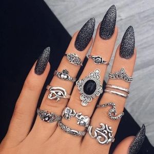 13 pcs Bohemian Antique Silver Ring Set